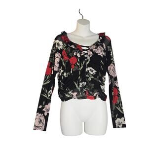 Material Girl Womens XL Top Mesh Long Sleeve Floral Stretch Goth Dark‎ Romantic